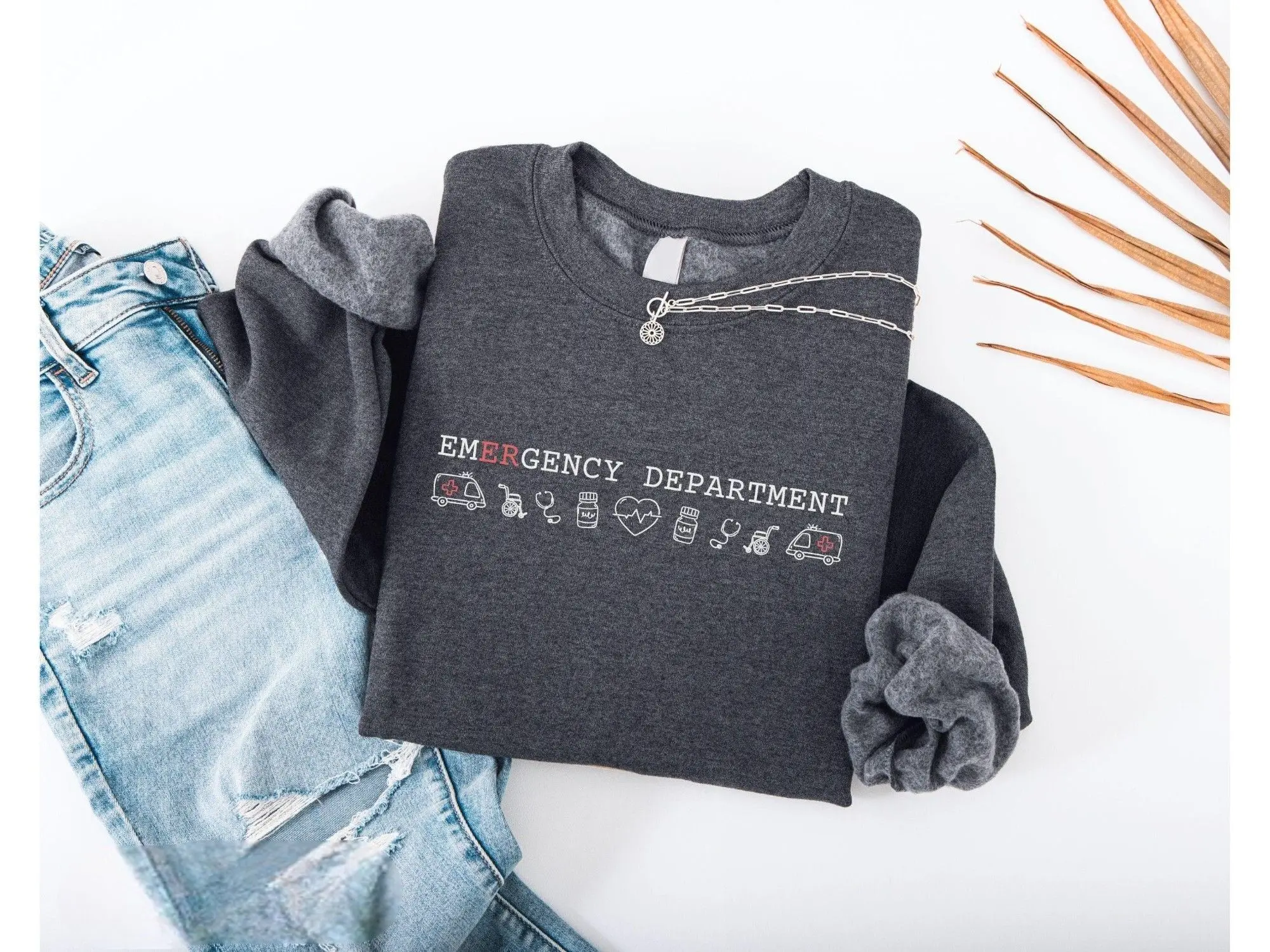 ER Nurse T-Shirt OR Sweatshirt / Hoodie - Cute Doodle Emergency Department Gift For ER Tech Doctor