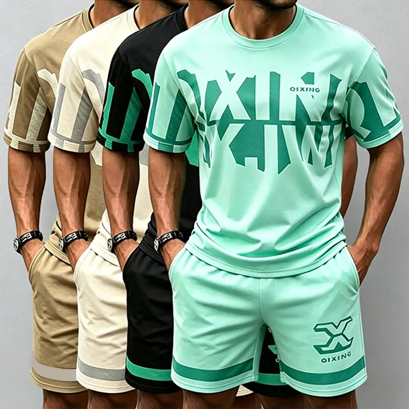 New set of summer trendy printed two-piece set, loose and versatile sports and leisure men's set