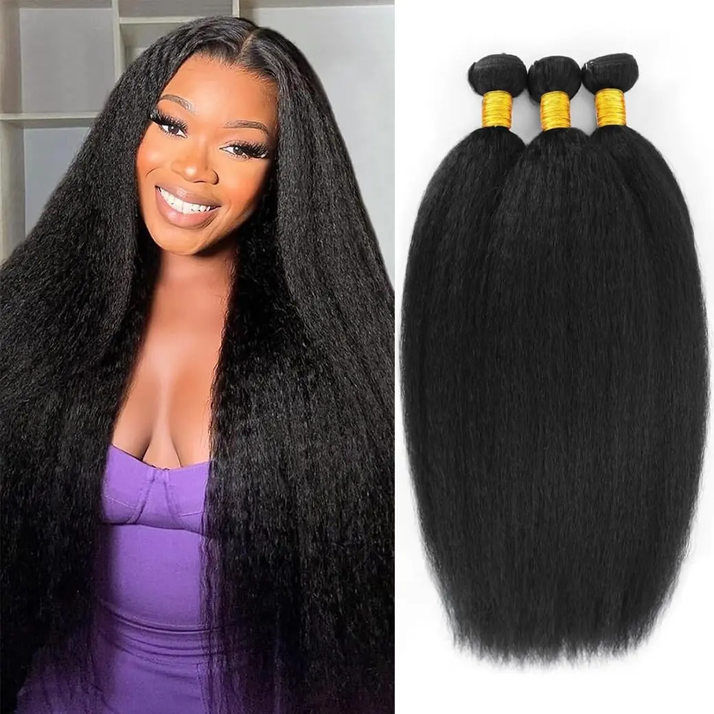 SIFULAN 12A Raw Yaki Kinky Straight Human Hair Bundles 100% Burmese Virgin Bundles Human Hair, Sliky Boutique Extensions, Can Be Dyed and Restyled, Full Ends, Vertical Smooth