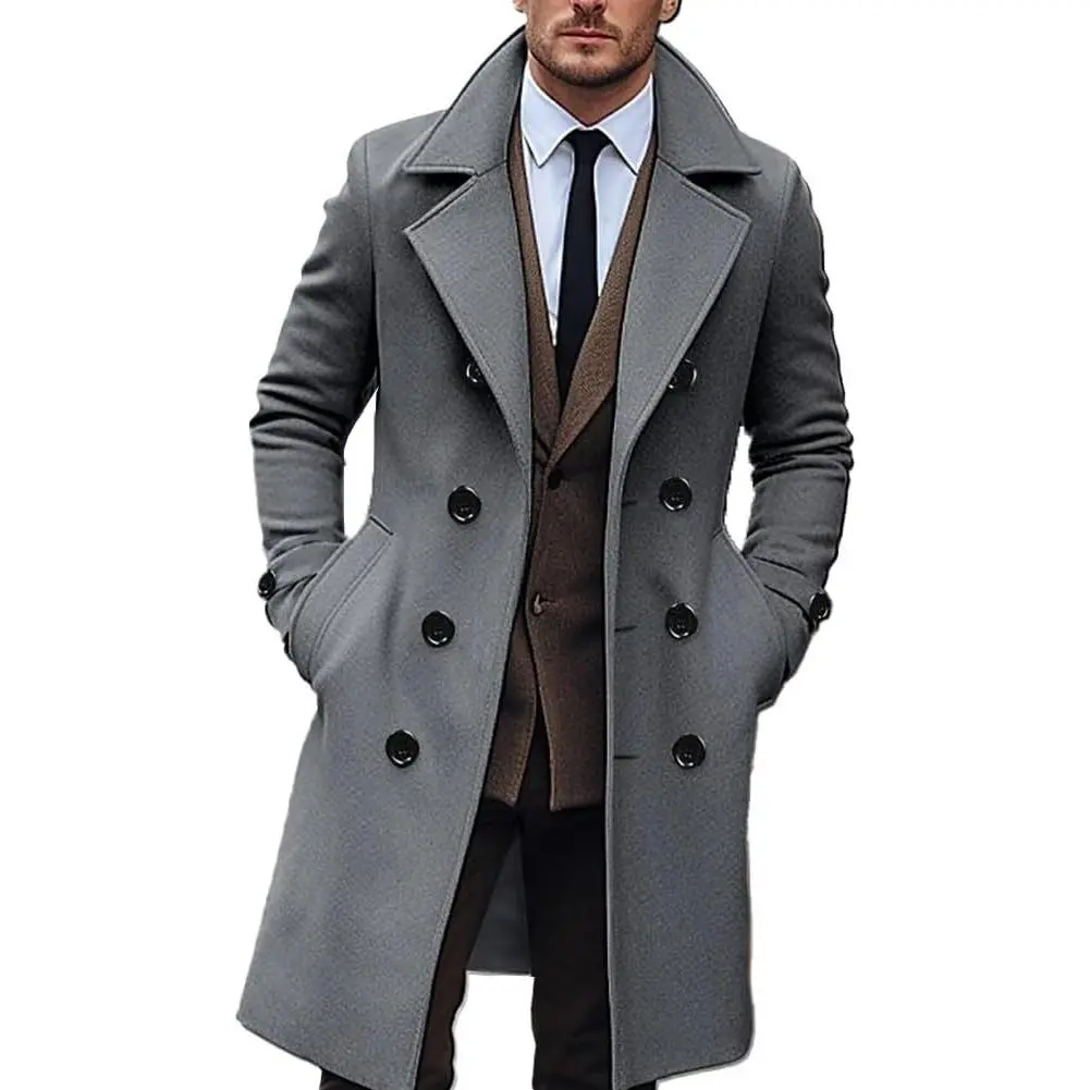 Mens Business Trench Coat Winter Double Breasted Lapel Overcoat Jacket Gentleman Outerwear Long Sleeve Windbreaker