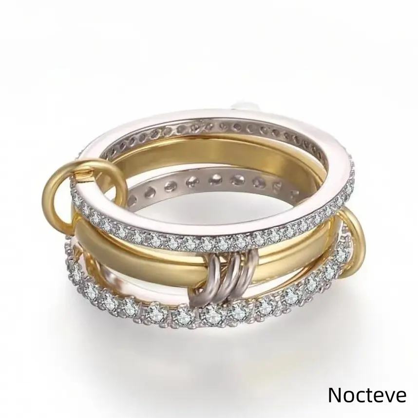Ladies Triple Intertwined All-Glimmer Synthetic CZ Alloy Loop Finger Band, Dual-Tone Coated Multi-Layer Fashion Accessory City Daily Outfit & Tiny Everyday Feminine Style Memorabilia Gifts