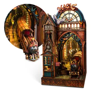FUNPOLA Magic Station DIY Book Nook Kit - Interactive 3D Puzzle LED Magical Miniature with Infinite Extension Space - Mother's Day Gift- Bookshelf Insert Decor
