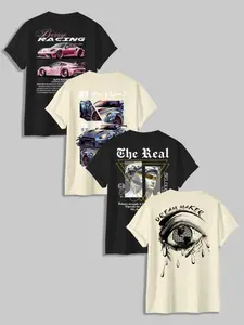 Men's Letter & Car Print Round Neck Pajama Tee, Top Regular Fit Casual Soft Comfy Half Sleeve T-shirt for Daily Wear, Men's Sleepwear & Loungewear for All Seasons, Casual Menswear