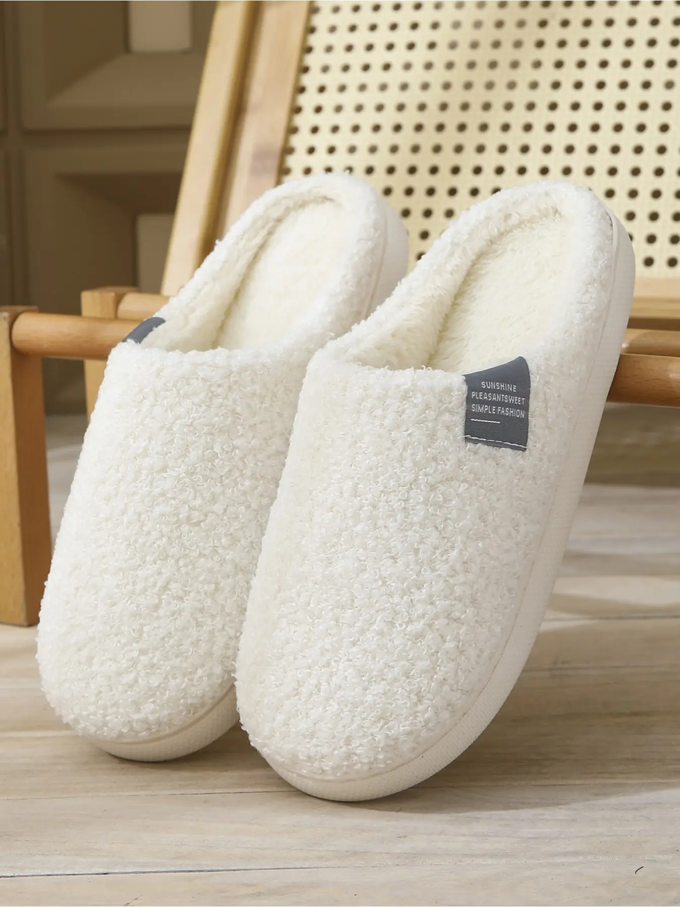Women's All-Season Teddy Fleece Slippers, Home Slippers, Casual Lightweight Comfort, Non-Slip Flat Sole, Textile Upper, Rubber Sole, Bedroom/living Room
