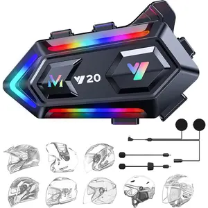 Motorcycle Helmet Headset Bt5.0 Wireless Stereo Earphones with Noise-Cancelling Microphone, Waterproof RGB Lights, Bluetooth-compatible Compatible