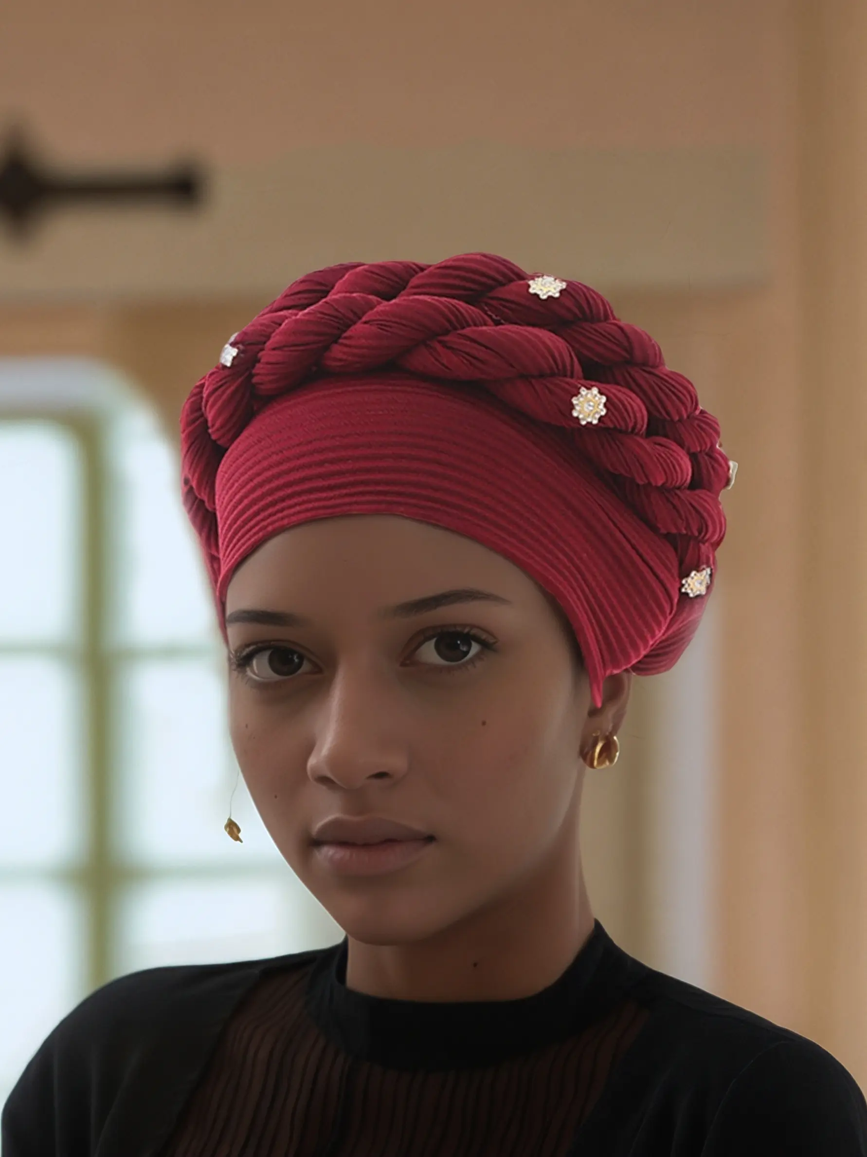 Women's Plain Braid Design Rhinestone Turban Wrap Hijab Headscarf Hat, Perfect for Parties & Daily Wear, Stylish Accessory for Women, Head Scarf Turbans