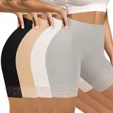 Morelect Women's 4-Pcs High-Waist Capri Panties for Women - Elegant, Lightweight Basic Fabric, Invisible Elastic Waistband, Seamless Stretch, Breathe-Easy Hem, Lace Cuffs, Smooth Under Tees/Leggings, Normal Type Spring Summer Casual Wear,sohochic
