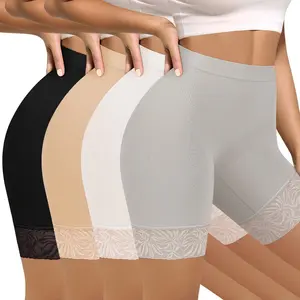 Morelect 4 Pcs Women's Everyday High Waist Leggings, Lace Hem Breathable Capris, Invisible Elastic Waistband Lightweight Tights for Spring Summer