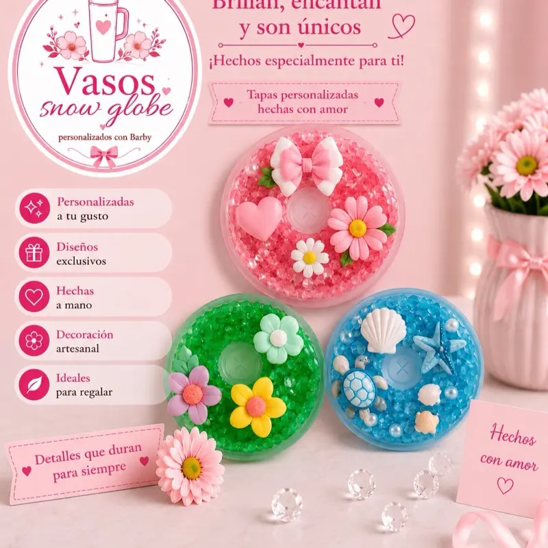 Handmade Personalized Snow Globe Tumbler Lids – Decorative Lid Toppers for 20 oz Tumbler