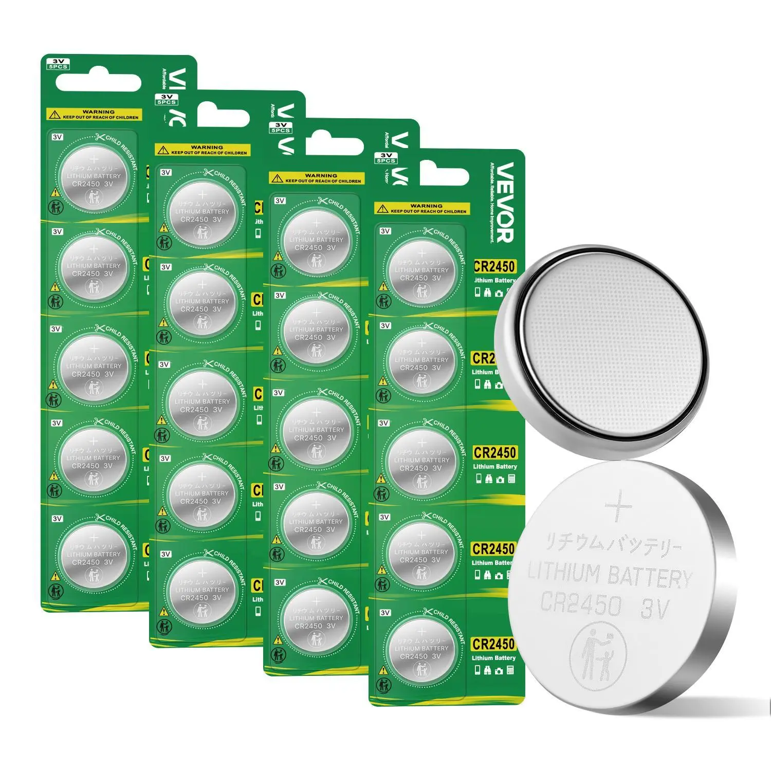 【DealsForYouDays】VEVOR CR2450 Lithium Battery, TikTokShopBlackFriday, 20 Count (Pack of 4) Lithium Coin Battery, Non-Mercury and Anti-Swallow Designed, Long Lasting 3V CR 2450 Cell Batteries, for Key Fobs, Glucometers, and Other Devices