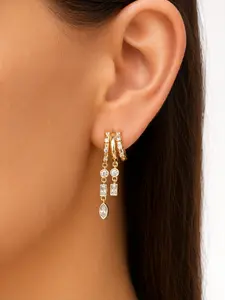 1 Pair Gold Tone Rhinestone Huggie Drop Earrings for Women, Sparkly Crystal Dangle Hoop Earrings, Elegant Party Wedding Daily Jewelry