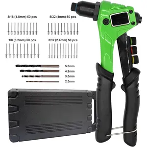 Rivet Gun, Pop Rivet Gun,Rivet Gun Kit, 200Pcs Rivets and 4 Drill Bits, Heavy Duty Hand Riveter Tool Set (Heavy Duty Rivet Gun),  Men