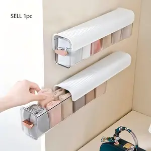 Wall-Mounted Transparent Storage Box, Adjustable 6-Compartment Organizer, Closet Hanging Underwear Sock Holder, Data Cable Drawer Sorter
