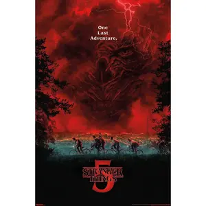 Retro Sci-Fi Horror Adventure Canvas Wall Art, Red Sky Monster & Biker Silhouette Print, Dark Fantasy Room Decor, Unframed Canvas Poster or Framed Canvas Wrap