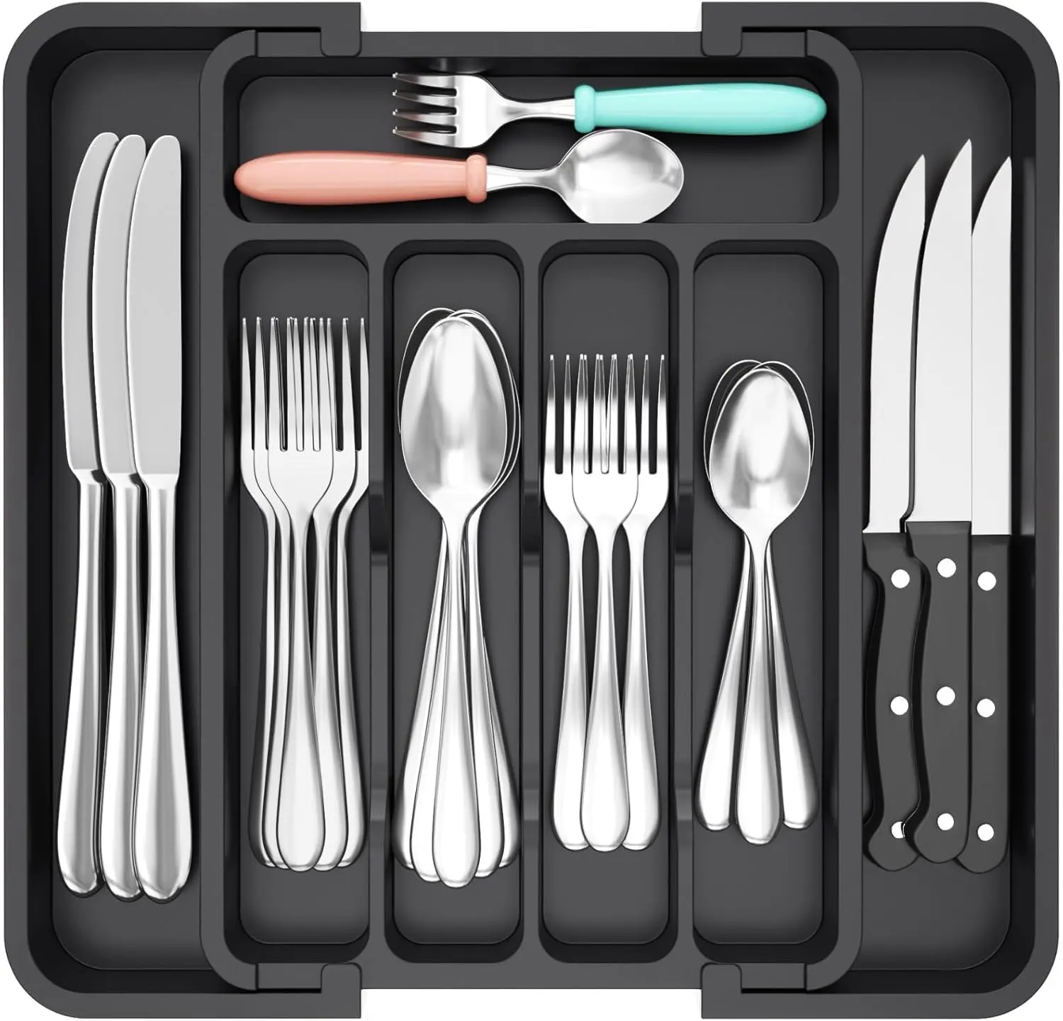 [New Deal] Silverware Drawer Organizer - Expandable BPA Free Tray for Kitchen Utensils, Adjustable Cutlery Holder for Spoons, Forks, Knives, Buckle, Smooth