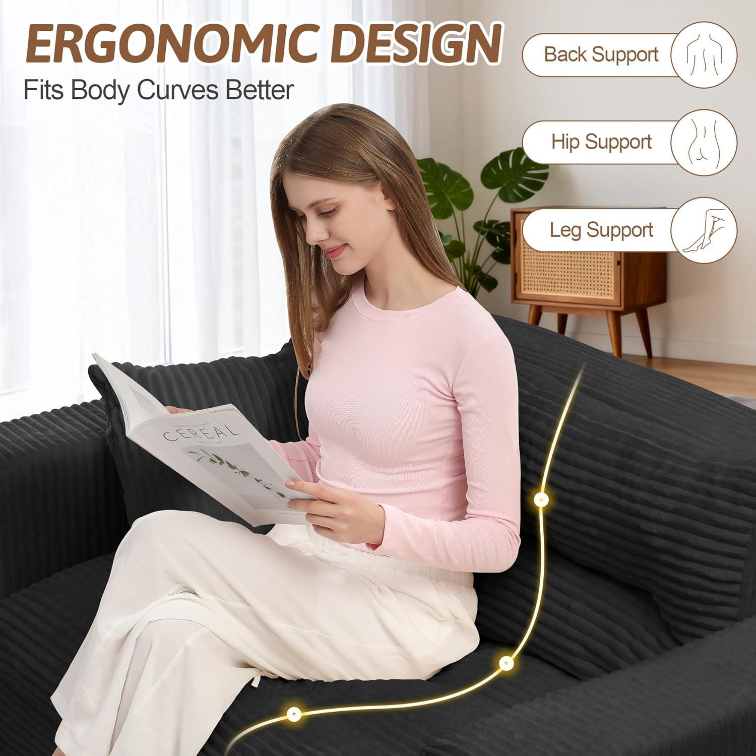 Winzoo Convertible Sofa Bed, Pull Out Boneless Couch Loveseat Floor Sofa Bed with Pillows, 2-Seater Folding Sofa Loveseat Boneless Couch for Living Room, Bedroom, Apartment, Office(Grey)