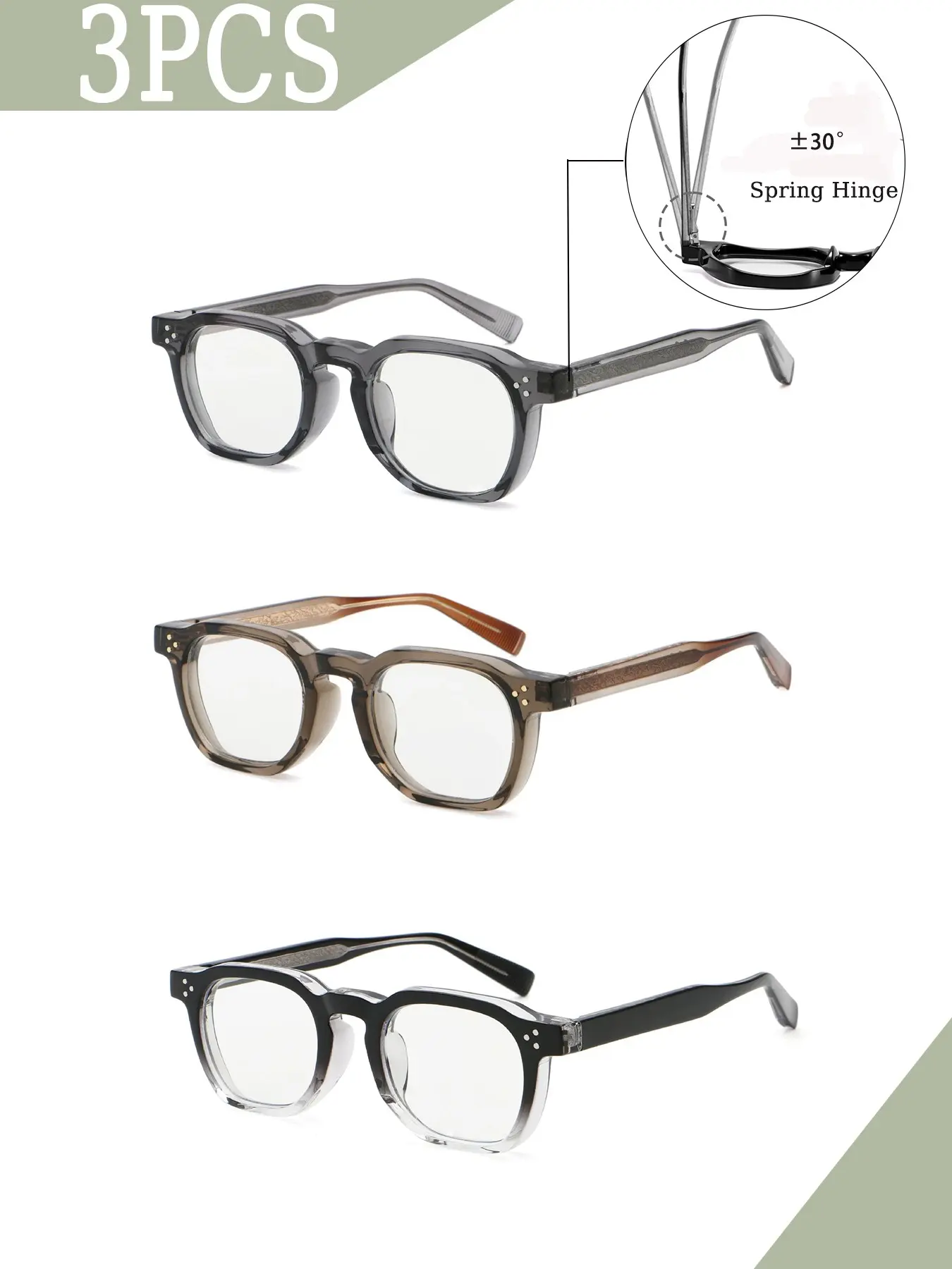 Caterside Unisex PC Tr90 Frame Glasses, Anti-Blue Light Design, Spring Hinge Adjustable Fit, All-Season Wear, Travel & Daily Use