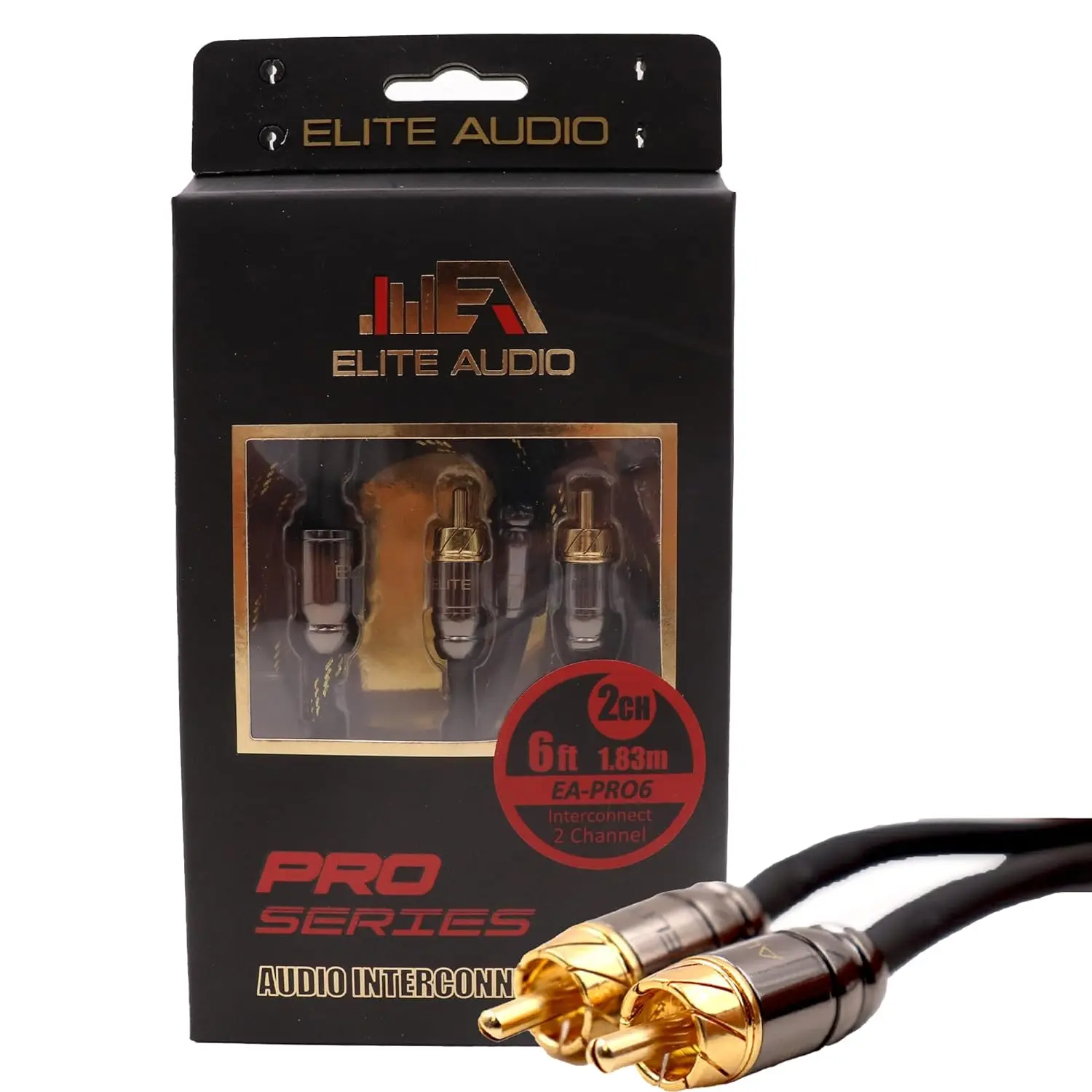 Elite Audio EA-PRO6 6ft RCA Stereo Cable - 2-Channel Car Electronics Accessories, Oxygen-Free Copper, Triple Shielded, Brass Connectors, Minimal Signal Loss, Professional-Grade Durability for Mixers, Noise Devices, Audio Equipment, Durable, Universal Rca,