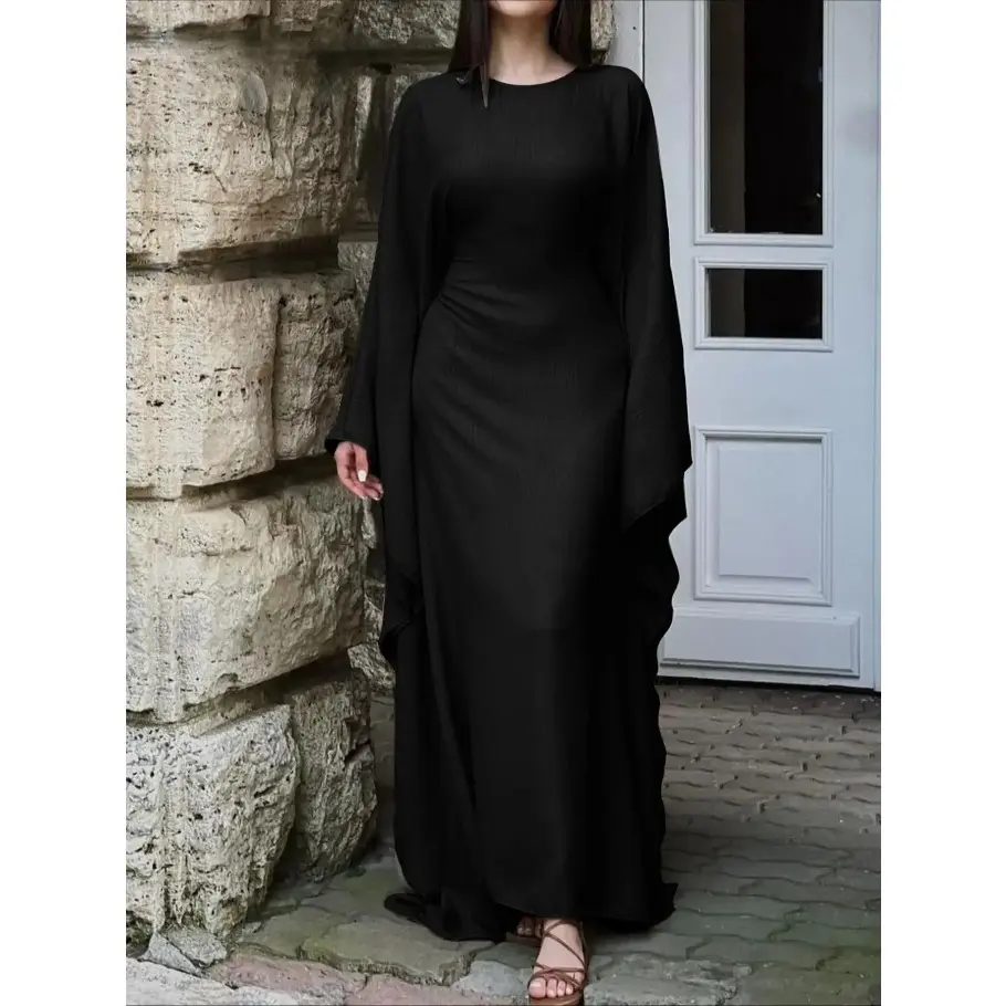 Women's Solid Color Loose-Fitting Batwing-Sleeve Long Dress, Casual Wear, Womenswear, Minimalist Chic Summer Woven Fabric Dress, Perfect for Relaxed Outings
