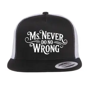 Florisun Signature "Ms. Never Do No Wrong" Trucker Hat DTF Printed Snapback Cap Bold Statement Streetwear Sassy Women's Fashion Adjustable Snapback Fits Most Head Sizes