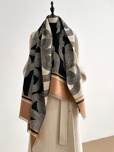 All-Over Print Shawl Scarf, Shawl Wrap, Soft Fitted Woven Fabric, Thick Casual Accessory for Fall & Winter, Unisex Fashion Jewelry