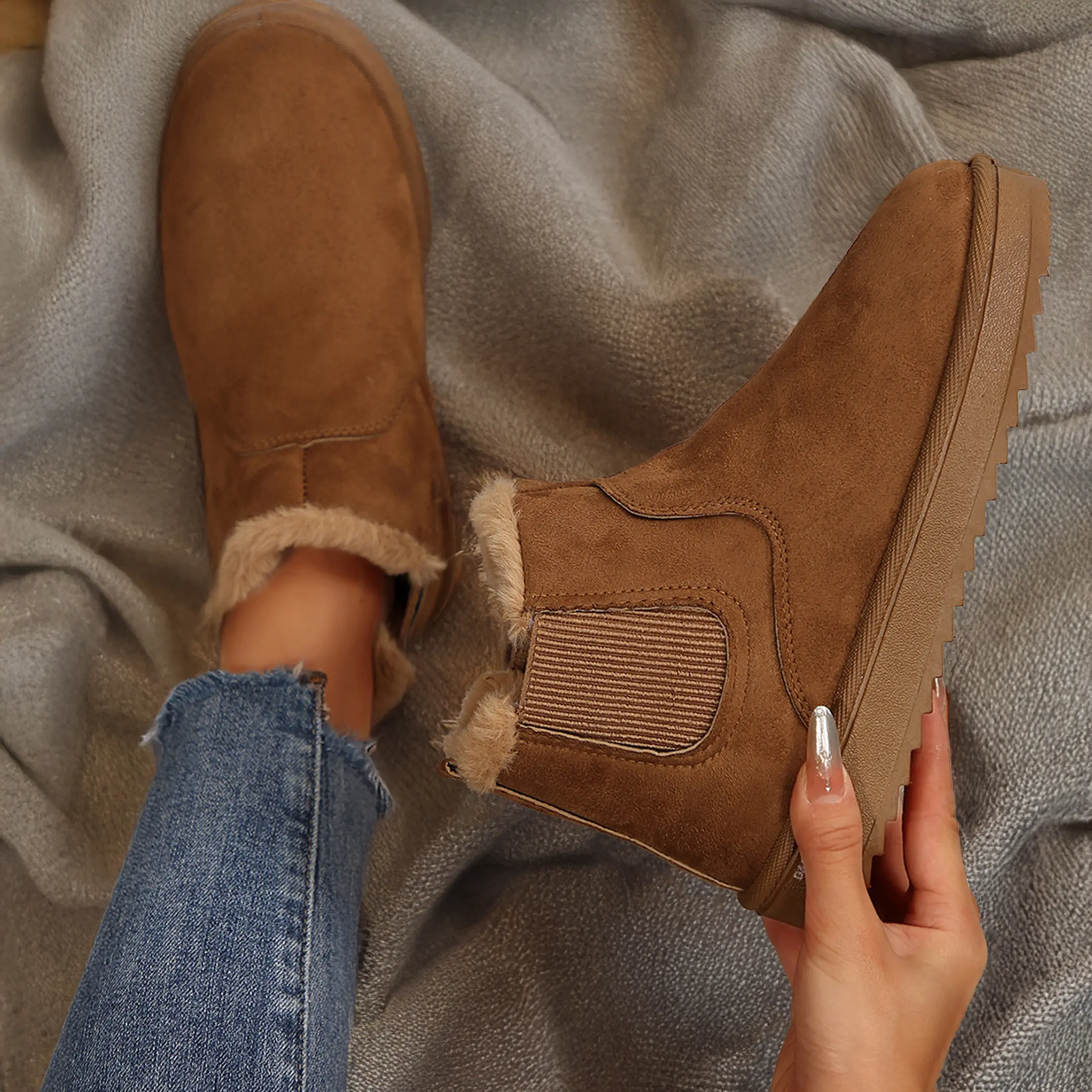 Cozy Fleece Winter Snow Boots for Women, Slip - On Design Warm Indoor Outdoor Shoes