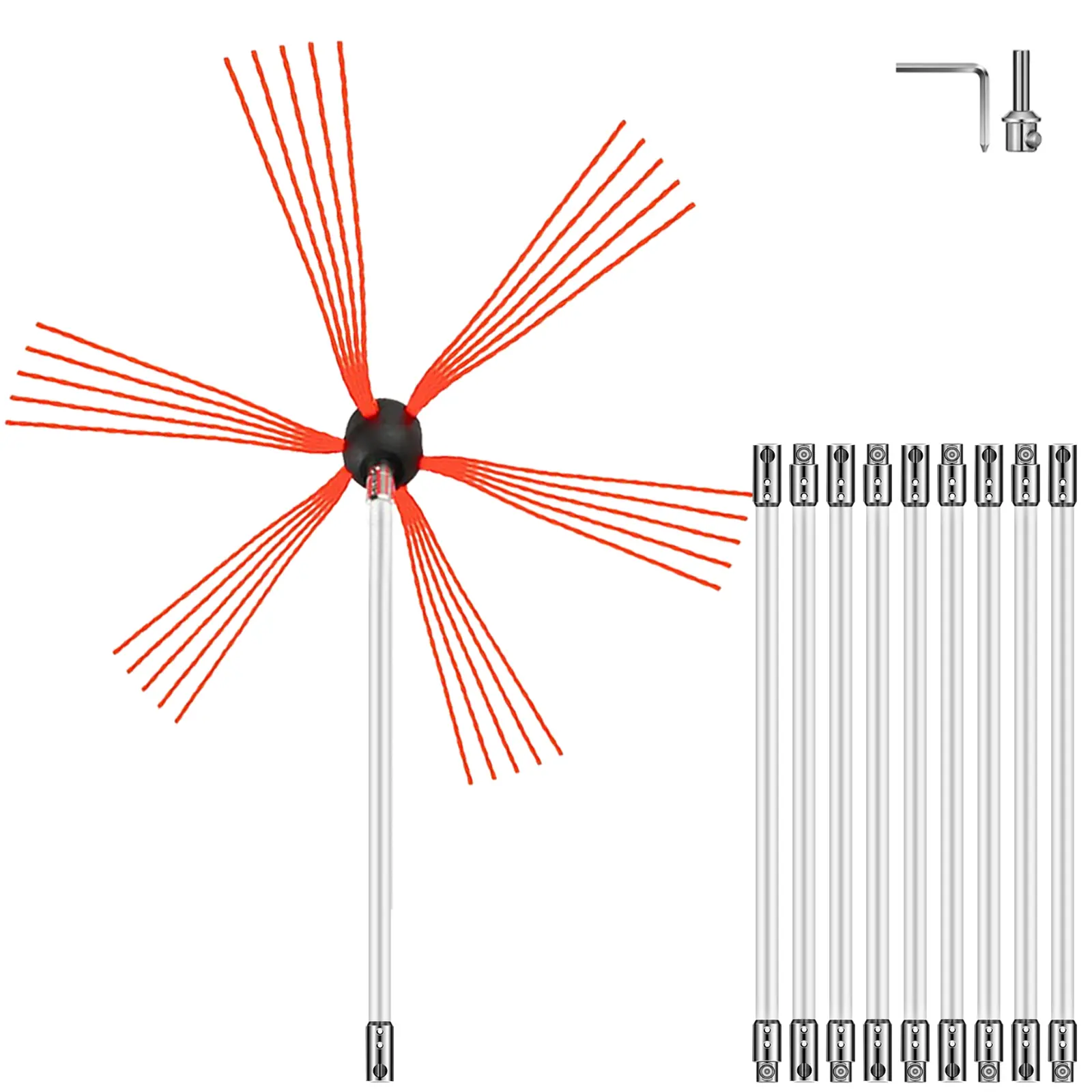 【summerfinds】VEVOR Chimney Sweep Kit 33FT, Chimney Cleaning Tool Kits with 10 Nylon Flexible Rods, Chimney Brush 394 Inch for Sweeping Fireplace