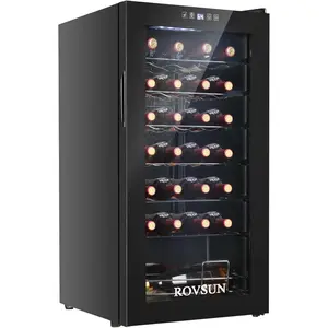 ROVSUN 28 Bottle Wine Fridge, Freestanding Compressor Wine Cooler Refrigerator, Beverage Wine Chiller with Digital Temperature Control & Double-layer Glass Door for Red White Wine, Champagne, Beer