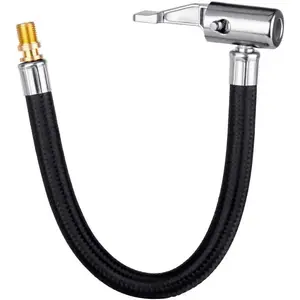 Locking Tire Chuck with Rubber Hose and Standard Tire Valve Fine Thread, Tire Inflator Pump Hose Adapter for Twist On Convert to Lock On Connection