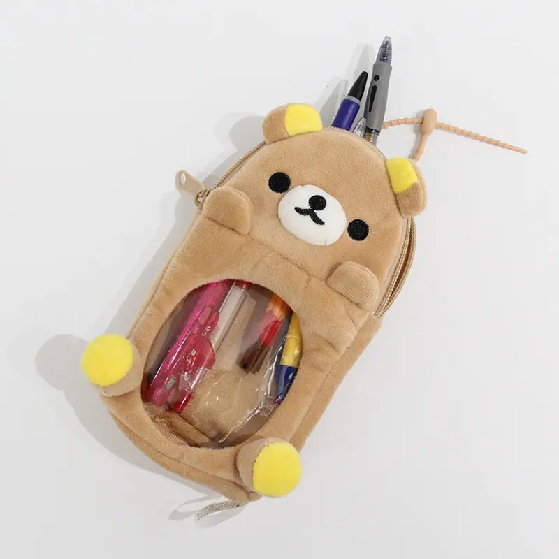 21x12x4cm Cartoon Cute Rilakkuma Plush Storage Pencil Bag Bear Doll Pain Bag Pendant Student Large Capacity Stationery Bag Gifts
