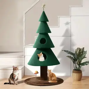 2-Tier Christmas Cat Tree with Plush Ball & Star Top - Festive Green & White Cat Tower, Cozy Cat Condo & Toy for Indoor Cats, Cute Holiday Cat Furniture for Home Decor