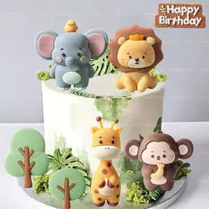9pcs/1sets Wild One Cake Topper Jungle Animals Cake Decoration Giraffe ElephantLion Tiger Cake Animals Birthday Party Decoration