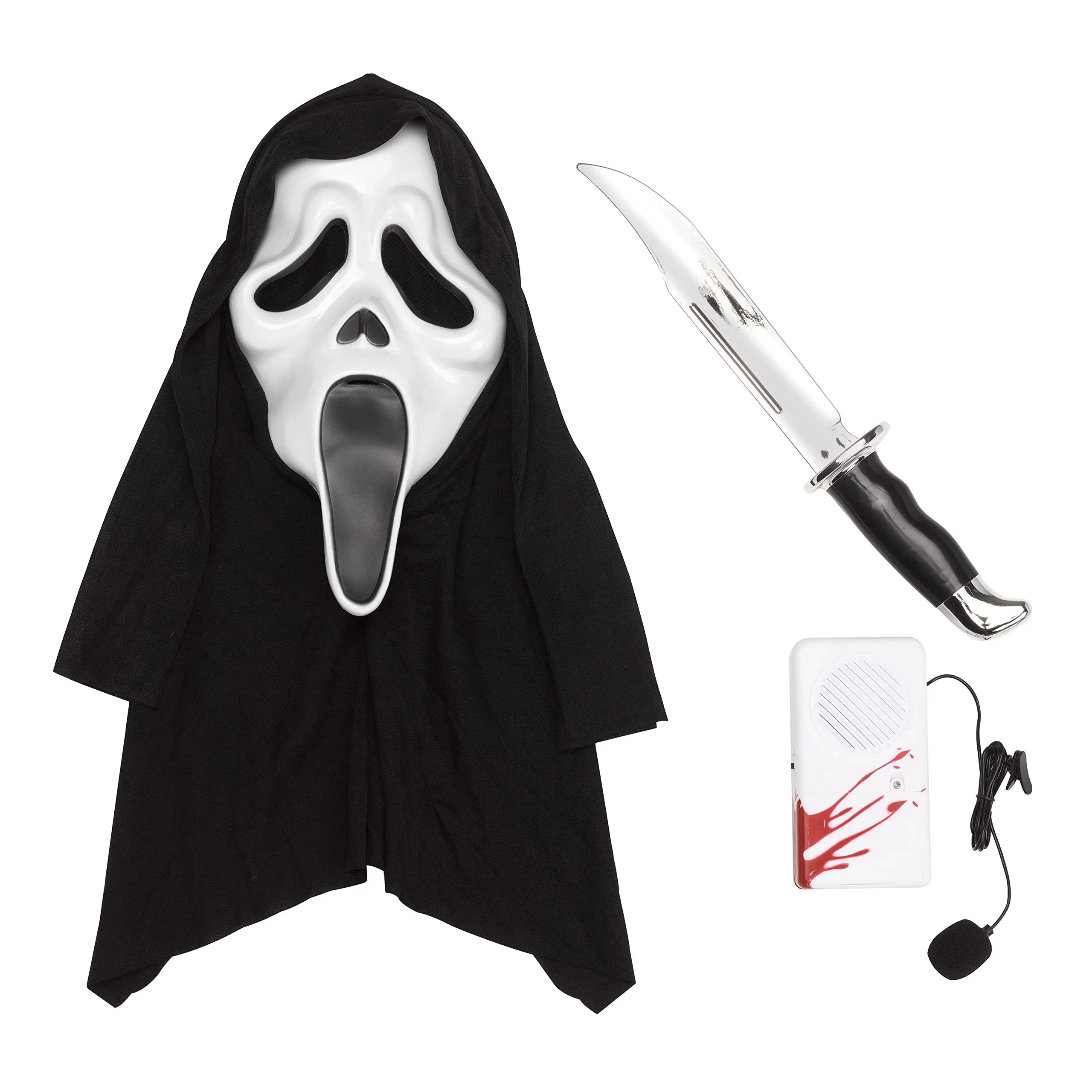 Ghost Face Slayer Kit Mask W/Hood, Gloves, Buck Knife, Voice Changer, Soft PVC 1/2 Mask