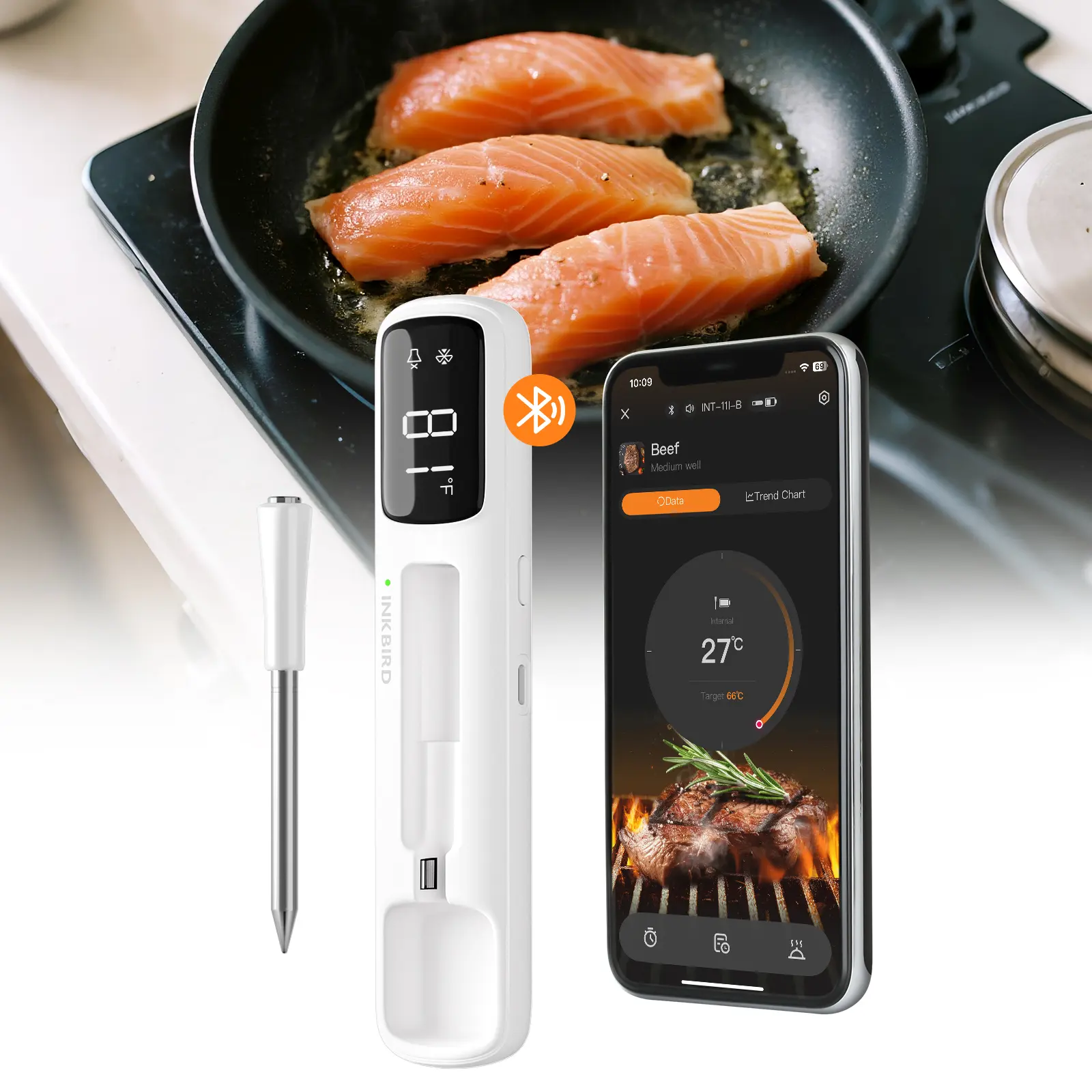 INKBIRD meat thermometer, Bluetooth wireless thermometer, waterproof, suitable for grilling, cooking, kitchen utensils- tiktokshopstockup