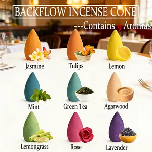 【9 Aromas】High-Quality Natural Lavender Scented Incense Cones Set, Jasmine, lemon, lavender, lemongrass, tulip, mint, green tea, agarwood, rose, Long-Lasting Burn, Aesthetic Smoke Effect，Suitable for purification, meditation, yoga, reading, etc