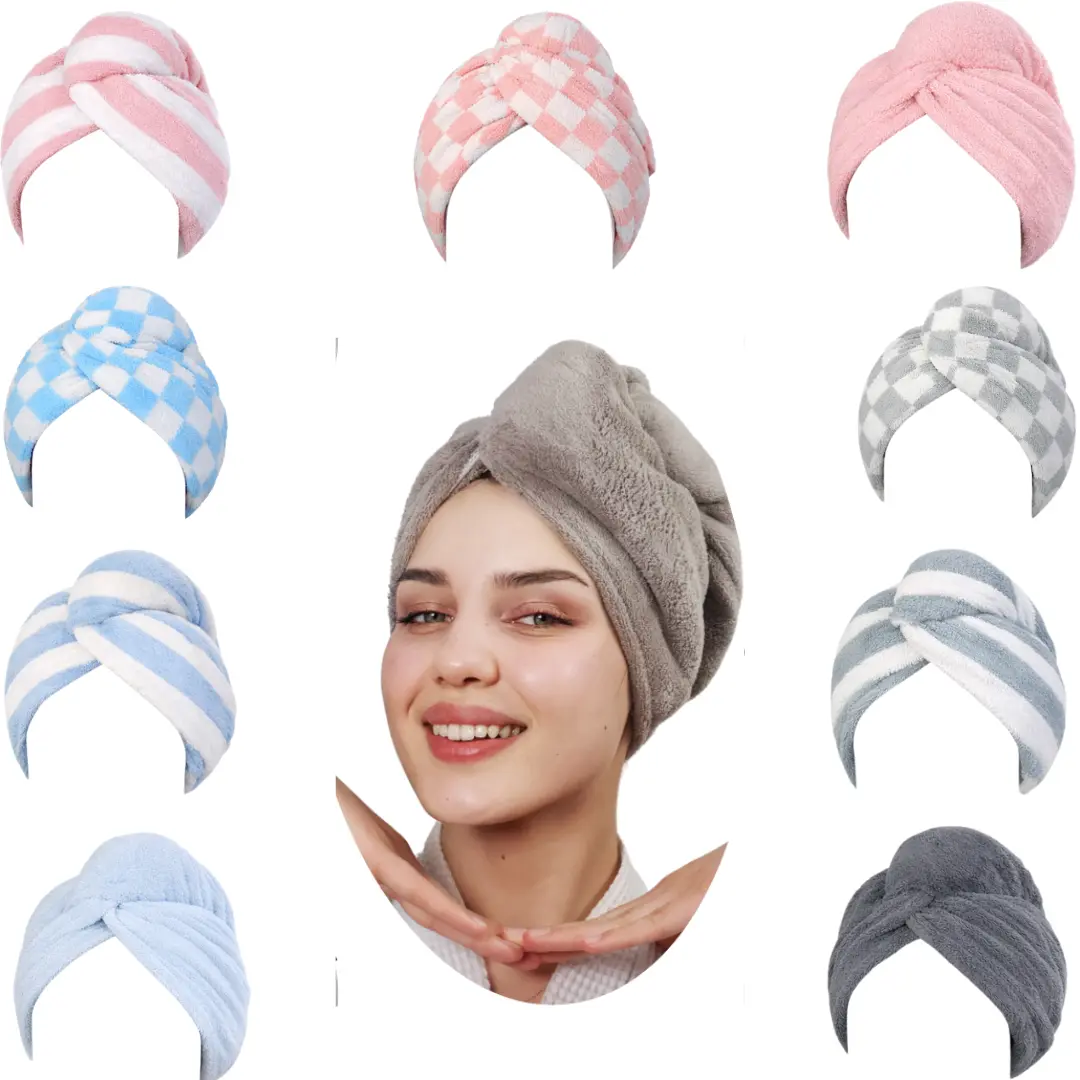 Microfiber Hair Towel Wrap - Quick Dry Absorbent Plopping Towel for Curly Hair, Soft Lightweight Breathable Reusable Bathroom Turban, Secure Easy-to-Use for All Ages, Plopping Towel Curly Hair