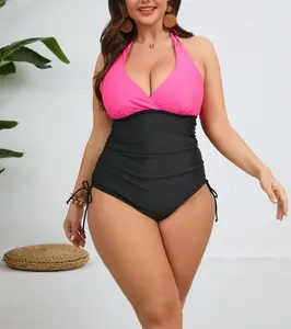 Eomenie Plus Size Swimsuit One Piece Swimwear Color Block Tummy Control Deep V Backless women Outdoorfun