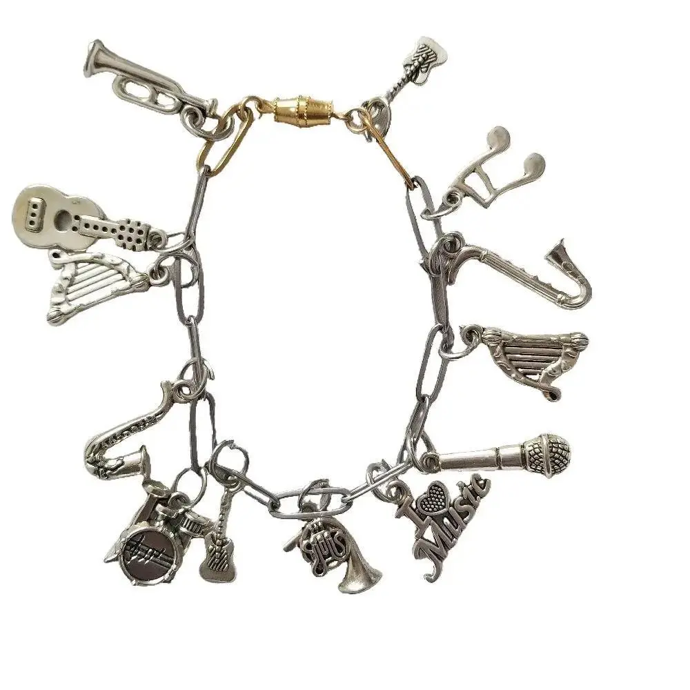 LipsGal Cosmetics LLC Music Lover's Beaded Charm Bracelet - Guitar, Trumpet, Saxophone, Drum Charms - Daily Wear Fashion Accessory for Music Enthusiasts, Stylish Functional Gift Idea, Beads