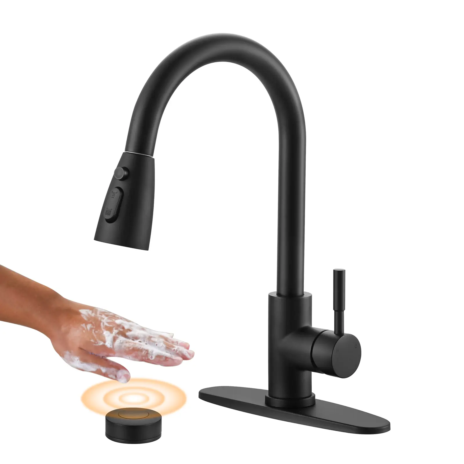 WOWOW Touchless Stainless Steel Pull Down Kitchen Sink Faucet - Mobile Motion Sensor, Automatic Spray Function, Smart Design, Sprayer Attachment, Faucet Aerator, Pull Down Faucet