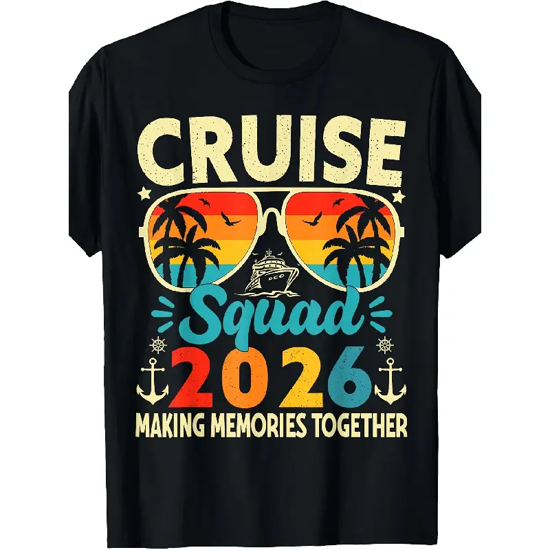 Men's Oversized Short-Sleeve Round Neck Vintage Casual Graphic Tees, Menswear Streetwear for 2026 Cruise Squad Summer Vacation