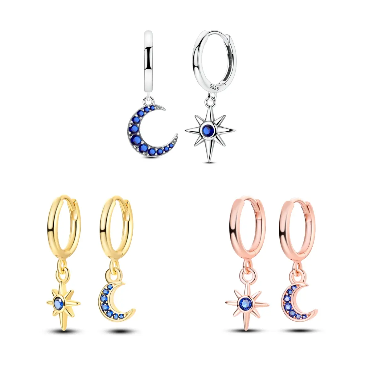 MULA 925 Silver-Plated Constellation Goth Earrings with Cubic Zirconia - Mystical Moon and Star Design, Women's Elegant Costume Jewelry, Ideal Gift for Key Occasions, Night Out Accessory, Constellation Earring, Moon Stars