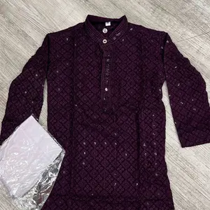 Pure cotton high quality kurtha paijama set for boys with pants Menswear