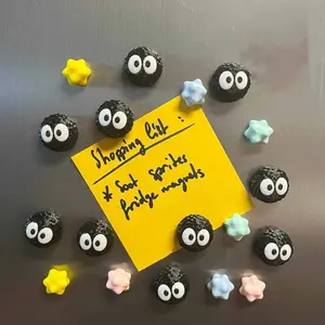 15pcs Creative Refrigerator Stickers Set, Cute Magnets For Fridge, Cute Soot Elves, Black Briquettes and Stars, Strong Magnetic Hold, Home Decoration, Gifts for Friends