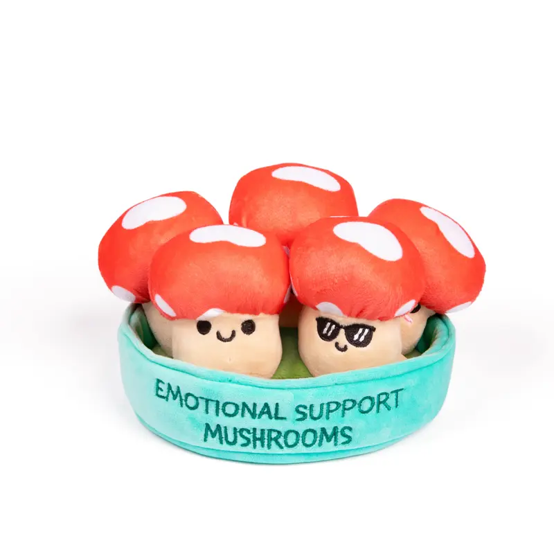 Emotional Support Mushrooms - 5 Plush Toys in Basket | Whimsical & Cute Stuffed Animal Gift for All Ages, Perfect Valentine's Day Present