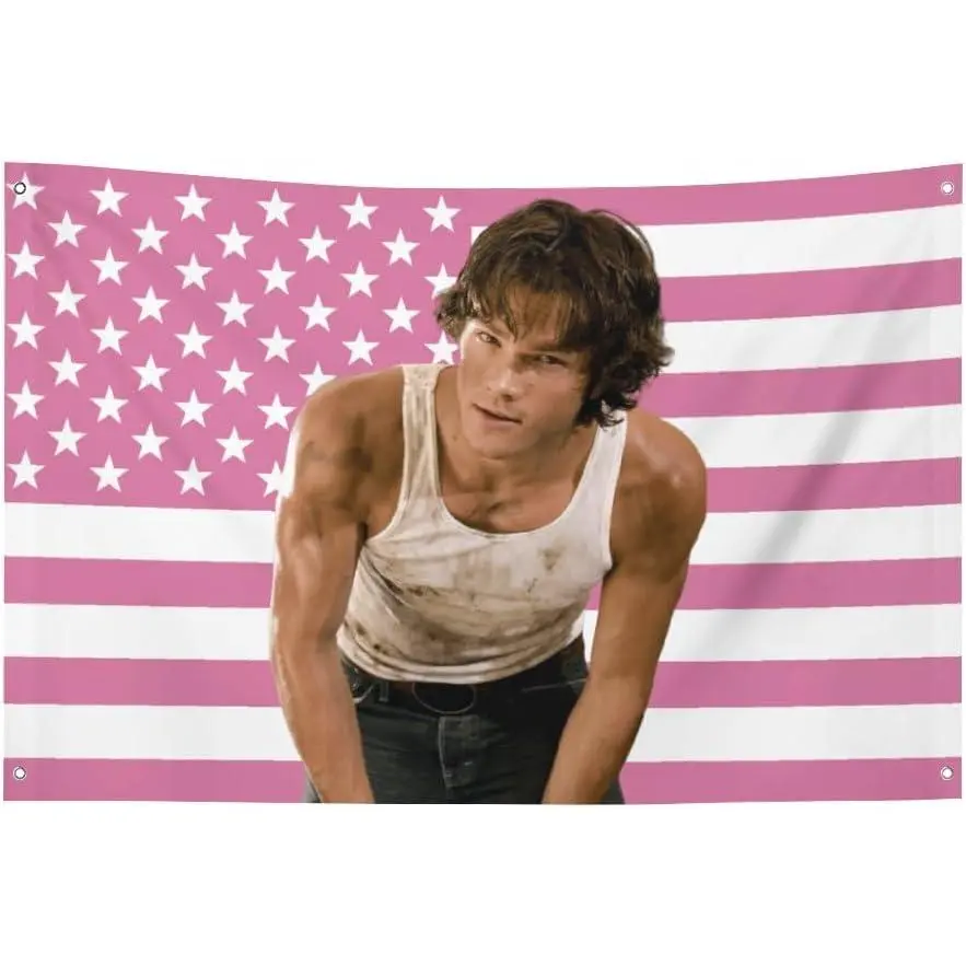 Pink Jensen Ackles & Jared Padalecki Funny Tapestry Flag American Flag Poster Merch with , for College Dorm Room Decor, Outdoor Tailgates bedroom decor tapestry cheap bedroom decor stuff for your room cheap tiktokshopbacktoschool