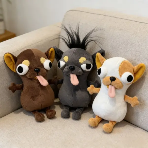 25cm Funny Big Eyes Chihuahua Plush Toy Set Cute Tongue‑Out Weird Dog Stuffed Doll Soft Cartoon Plushie Gift for Fans Home Decor monkey