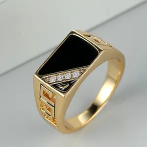 14k Gold Plated Square Rhinestone Ring for Men Fashionable and Popular for Holiday and Stylish Style for Men