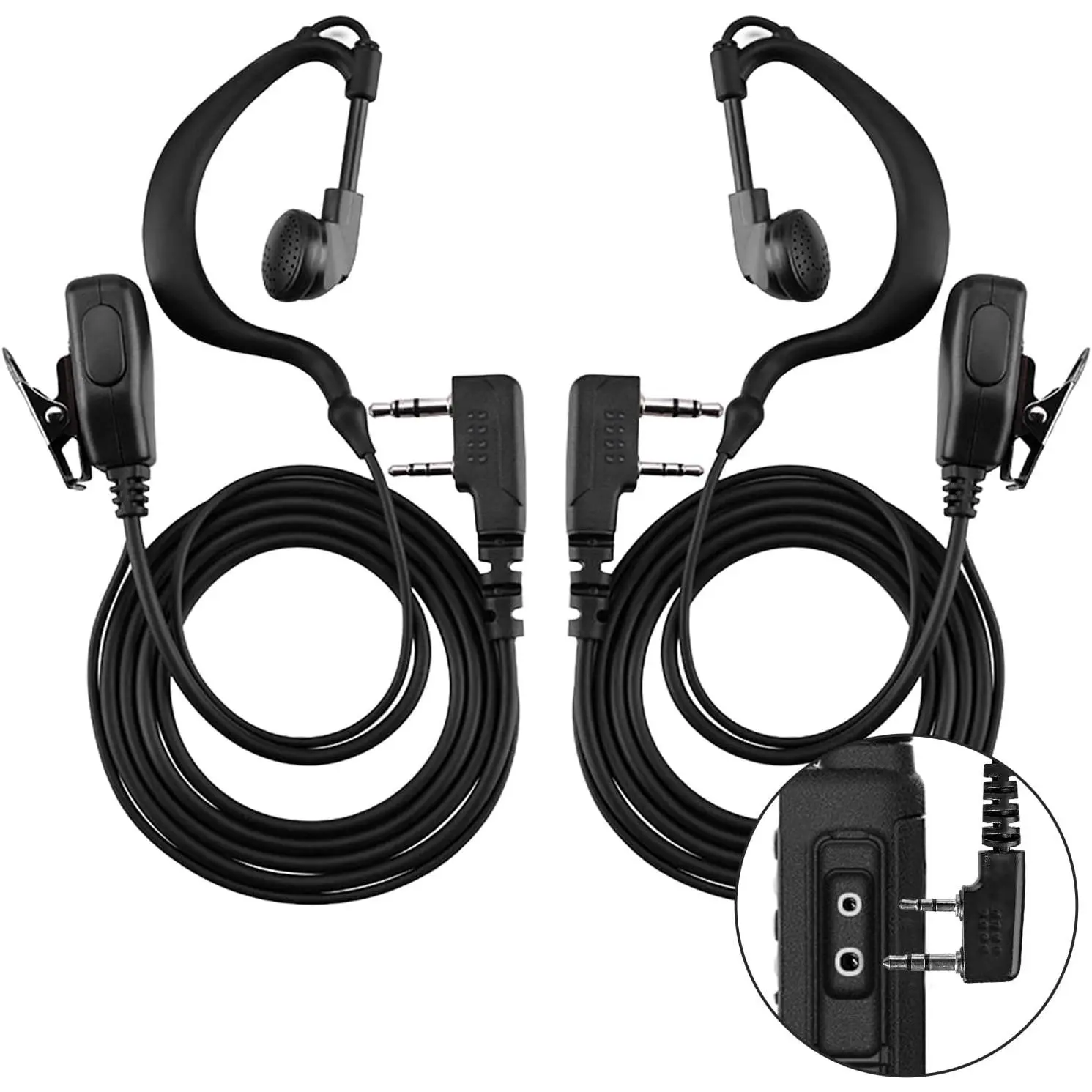 2-Pack Two-Way Radio Earpiece with Mic, Ear Hooks Walkie Talkie Headset Compatible with Kenwood, , BTECH, Retevis, Wouxun(2-Pin K-Type)