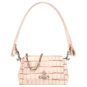 Vivienne Westwood Saturn Logo Flat Top Handle Crocodile Grain Calfskin Shoulder Bag For Women In Pink