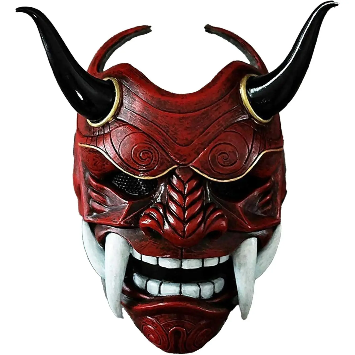 Halloween Japanese Samurai Hannya Oni Mask Latex Half Face Demon Cosplay Costume Airsoft Masks for Men Kids (Red)